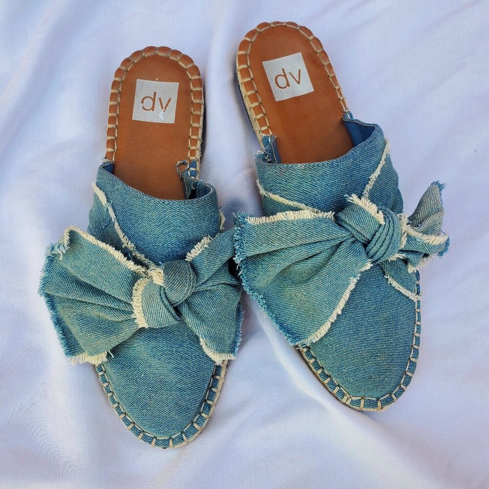 Dolce Vita DV Blue Denim Knotted Bow Espadrille Slide Slip On Mule Women's 9.5